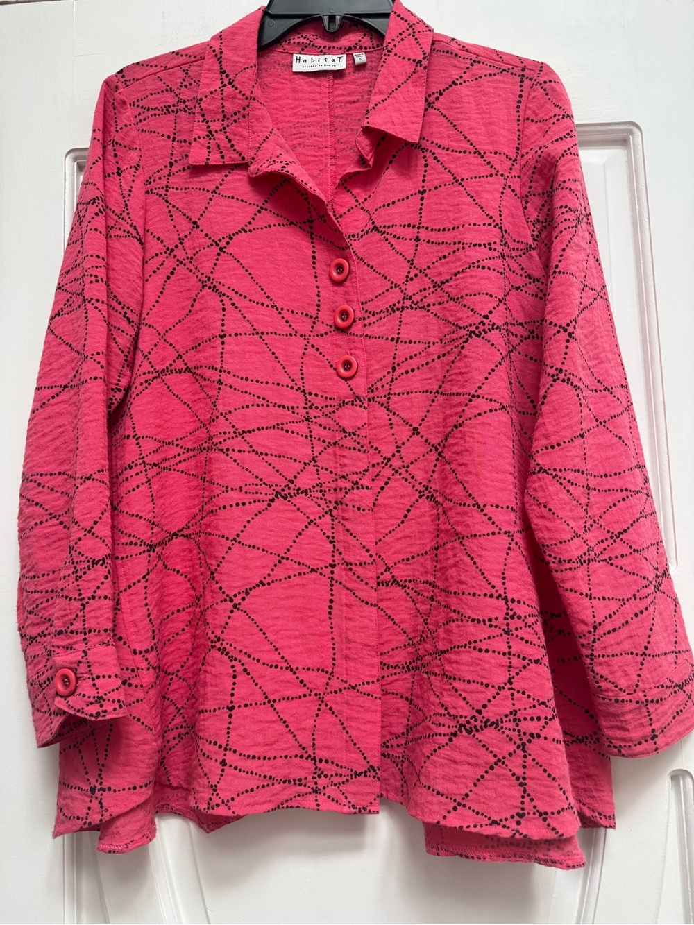 Habitat Coral Pink Abstract Dot-Print Button Front Shirt Size S Hi Low